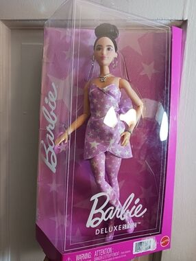 Barbie Deluxe Style Doll #11 Asian In Pink Star-Print Dress Black Hair  UP New